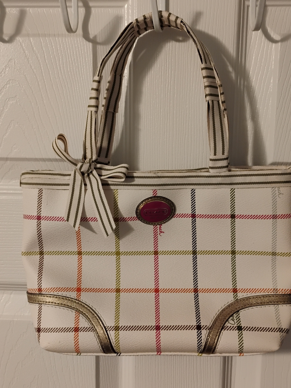 Coach Tote in White with Multicolor Accents